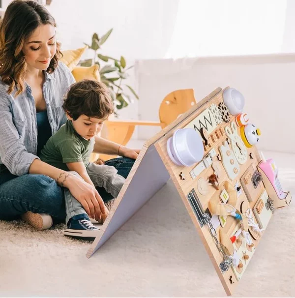 wooden busy board, sensory board