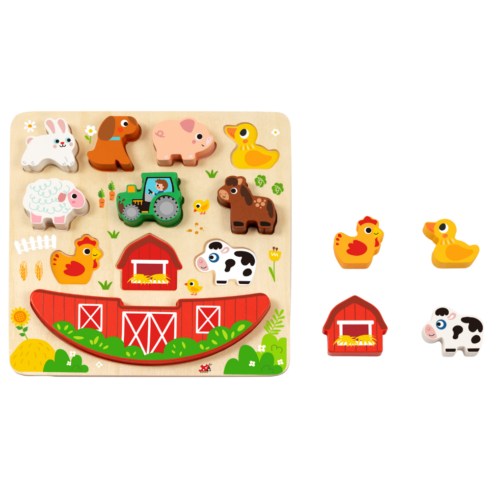 2-in-1 Wooden Balancing Game and Puzzle: Farm 12 Pieces